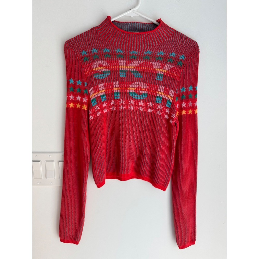 BDG Urban Outfitters Red Fair Isle Ribbed Mock Neck Cropped Sweater Small